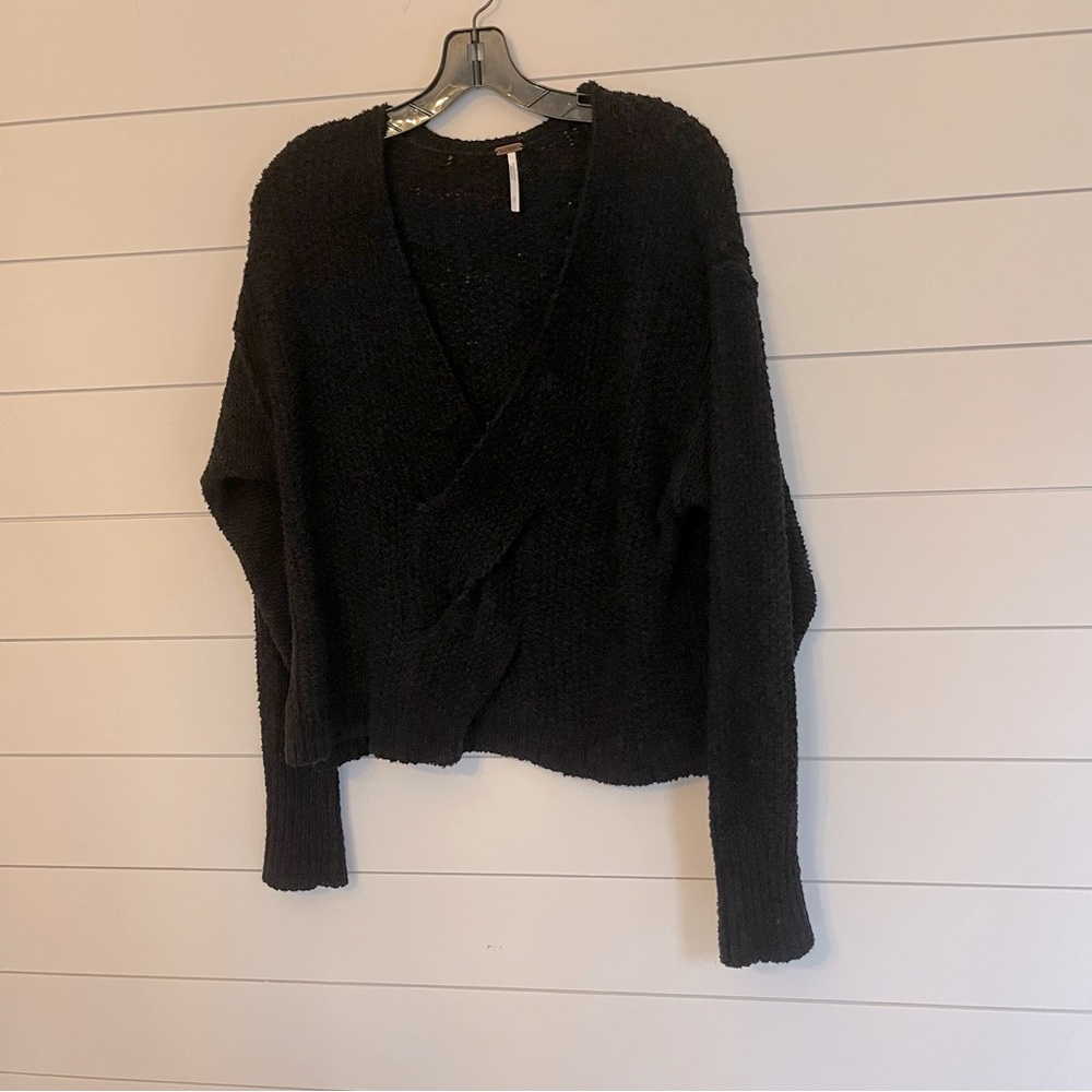 Free People oversizedd Black Knit Weave Sweater Sz Small
